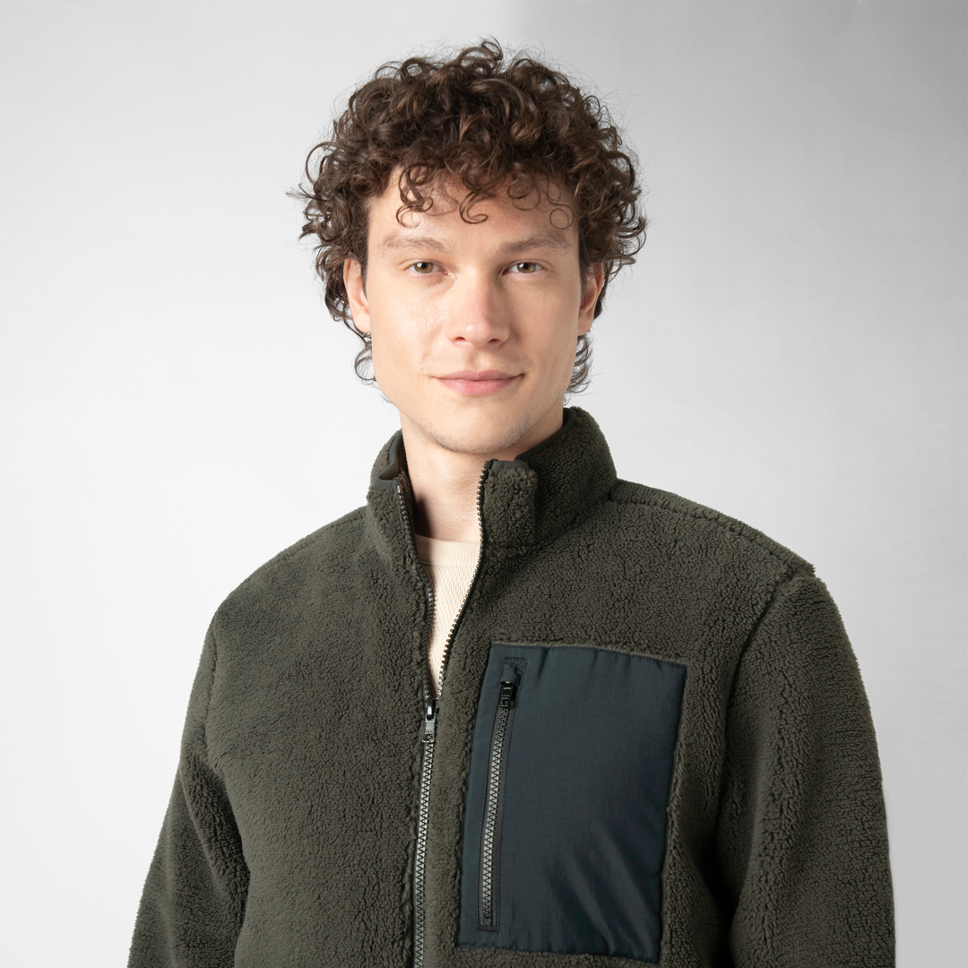 Full-Zip Sherpa Jacket Shadow upper body on model
