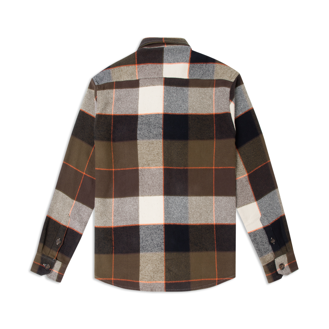 Heavyweight Flannel Overshirt Bark Olive back