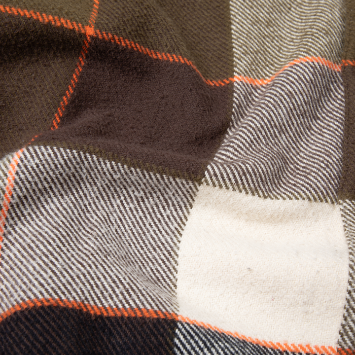 Heavyweight Flannel Overshirt Bark Olive close up fabric