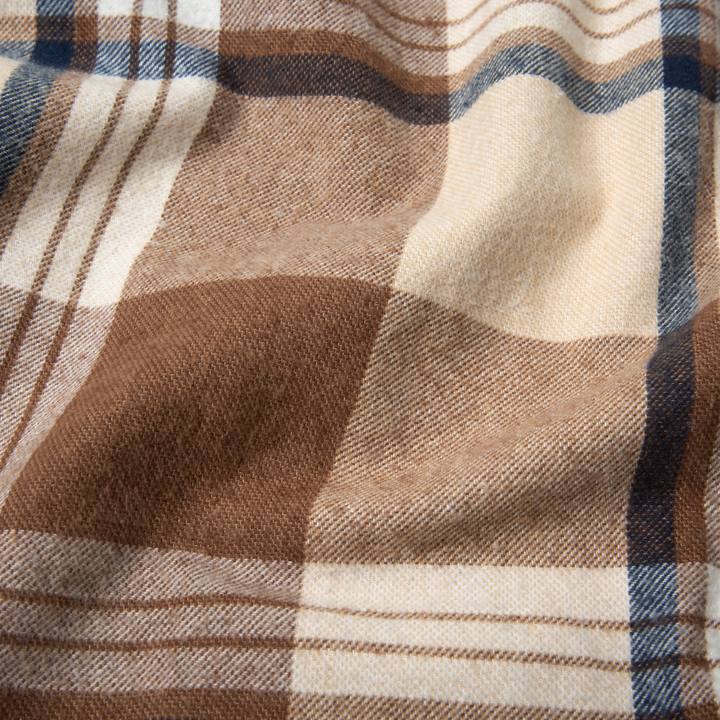 Heavyweight Flannel Overshirt Mocha Indigo close up fabric