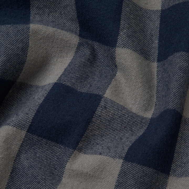 Heavyweight Flannel Overshirt Navy Grey close up fabric