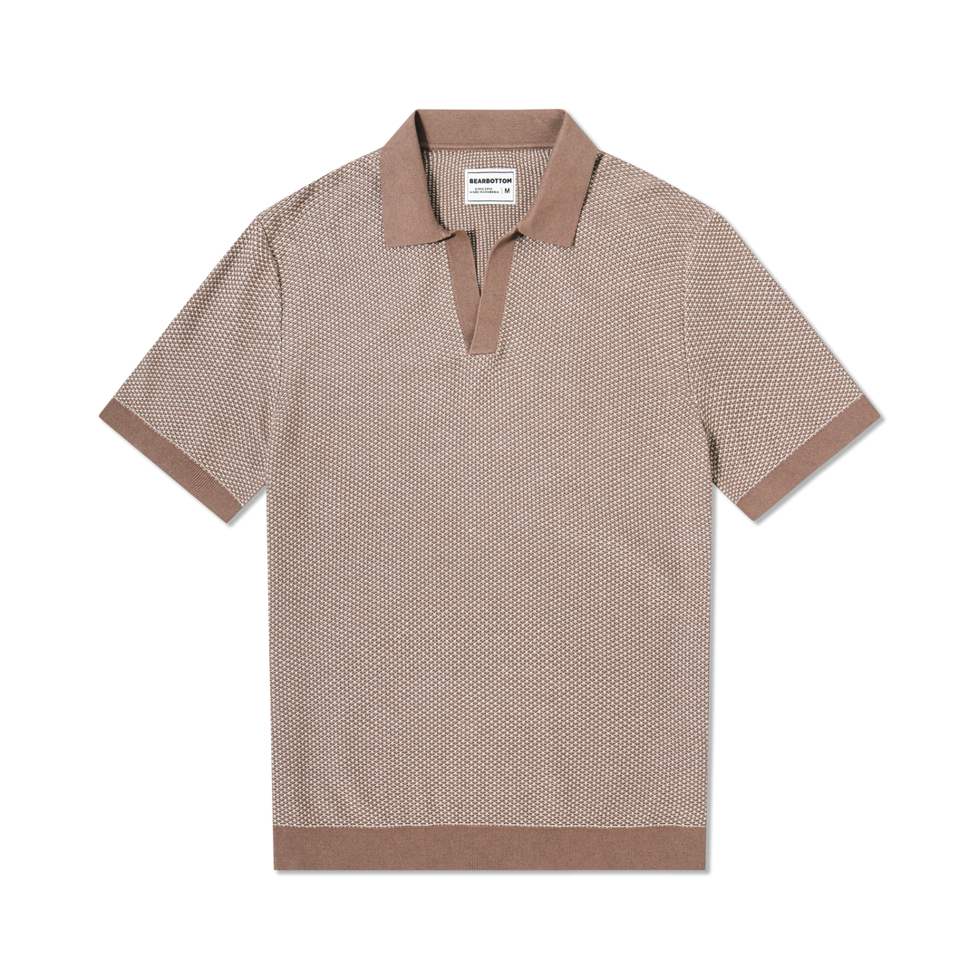 Honeycomb Sweater Polo Driftwood front flat