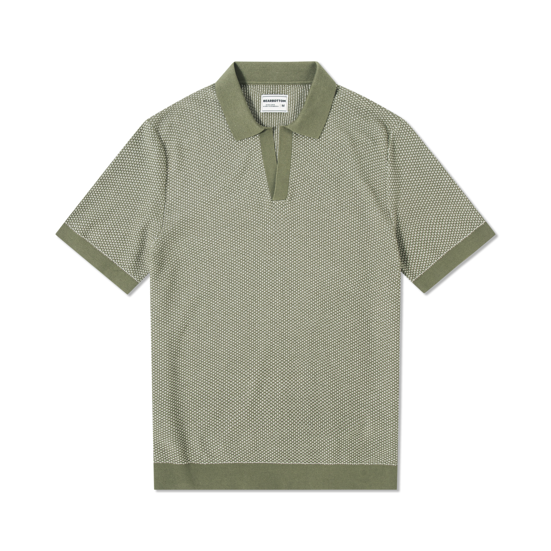 Honeycomb Sweater Polo Fern front flat