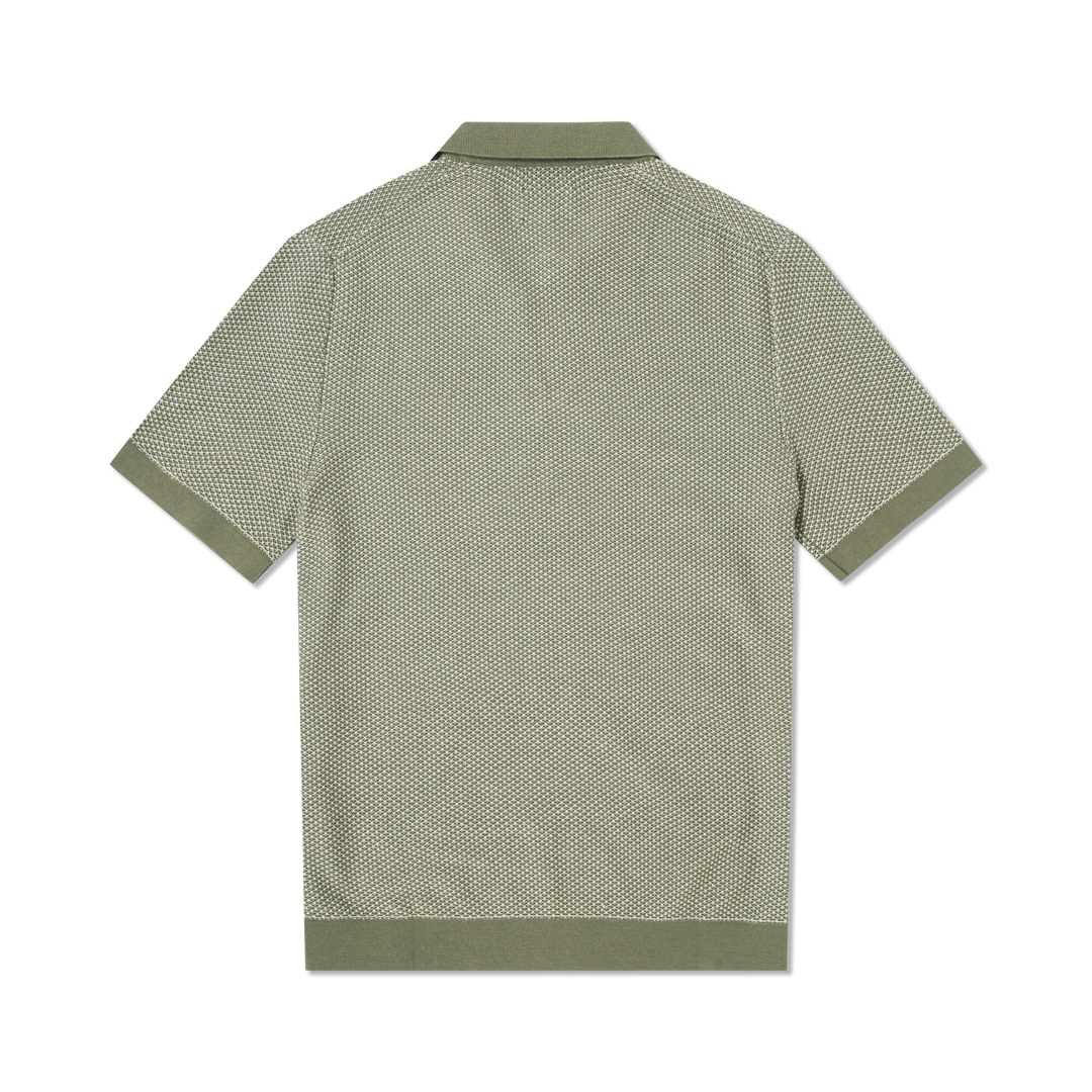 Honeycomb Sweater Polo Fern back flat