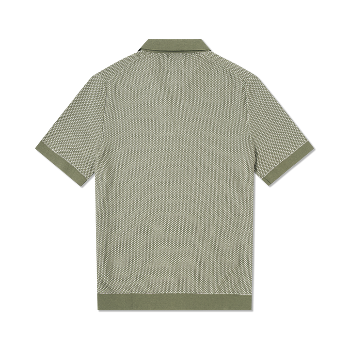 Honeycomb Sweater Polo Fern back flat