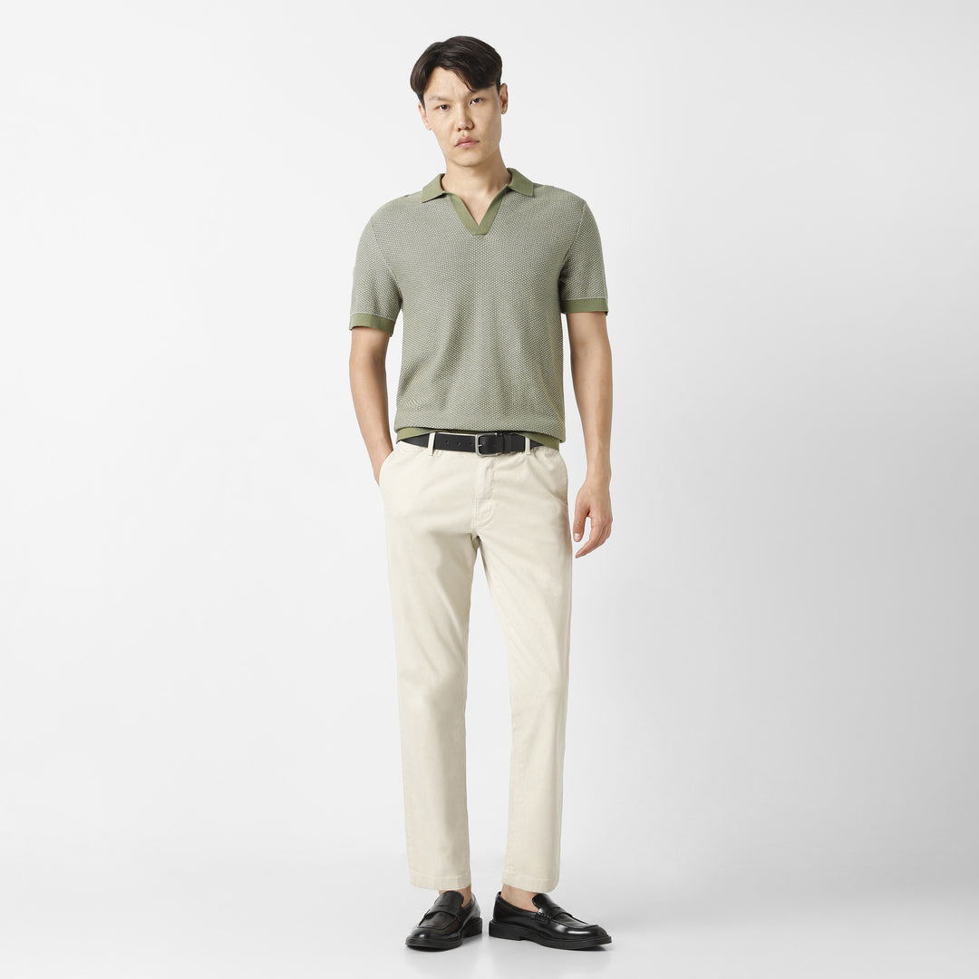 Honeycomb Sweater Polo Fern full body on model