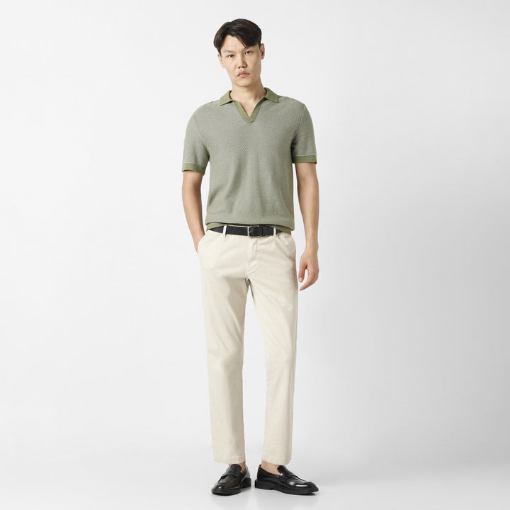 Honeycomb Sweater Polo Fern full body on model