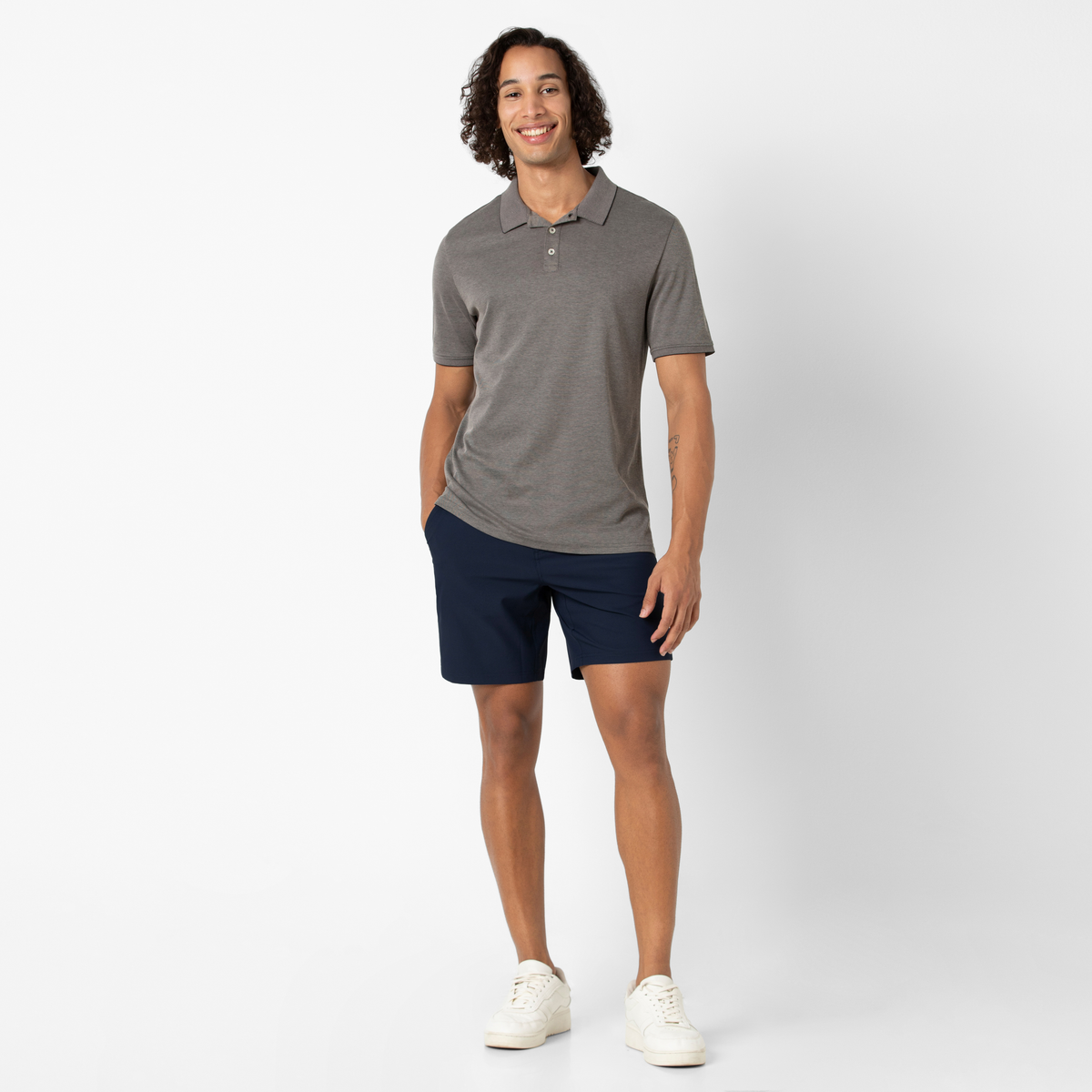 Hybrid Short 7" Navy full body on model