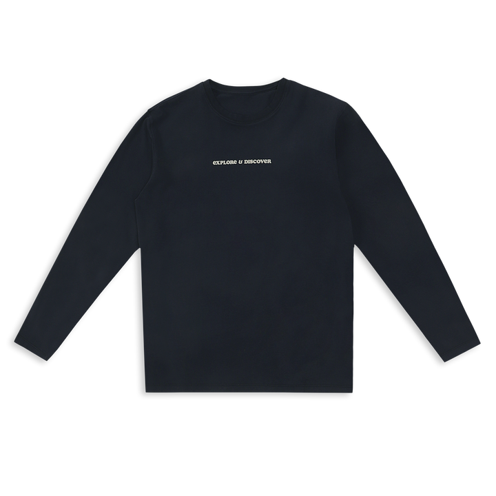 Natural Dye Graphic Long Sleeve - Explore & Discover front with explore & discover text