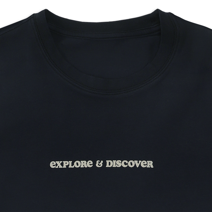 Natural Dye Graphic Long Sleeve - Explore & Discover close up front explore & discover text
