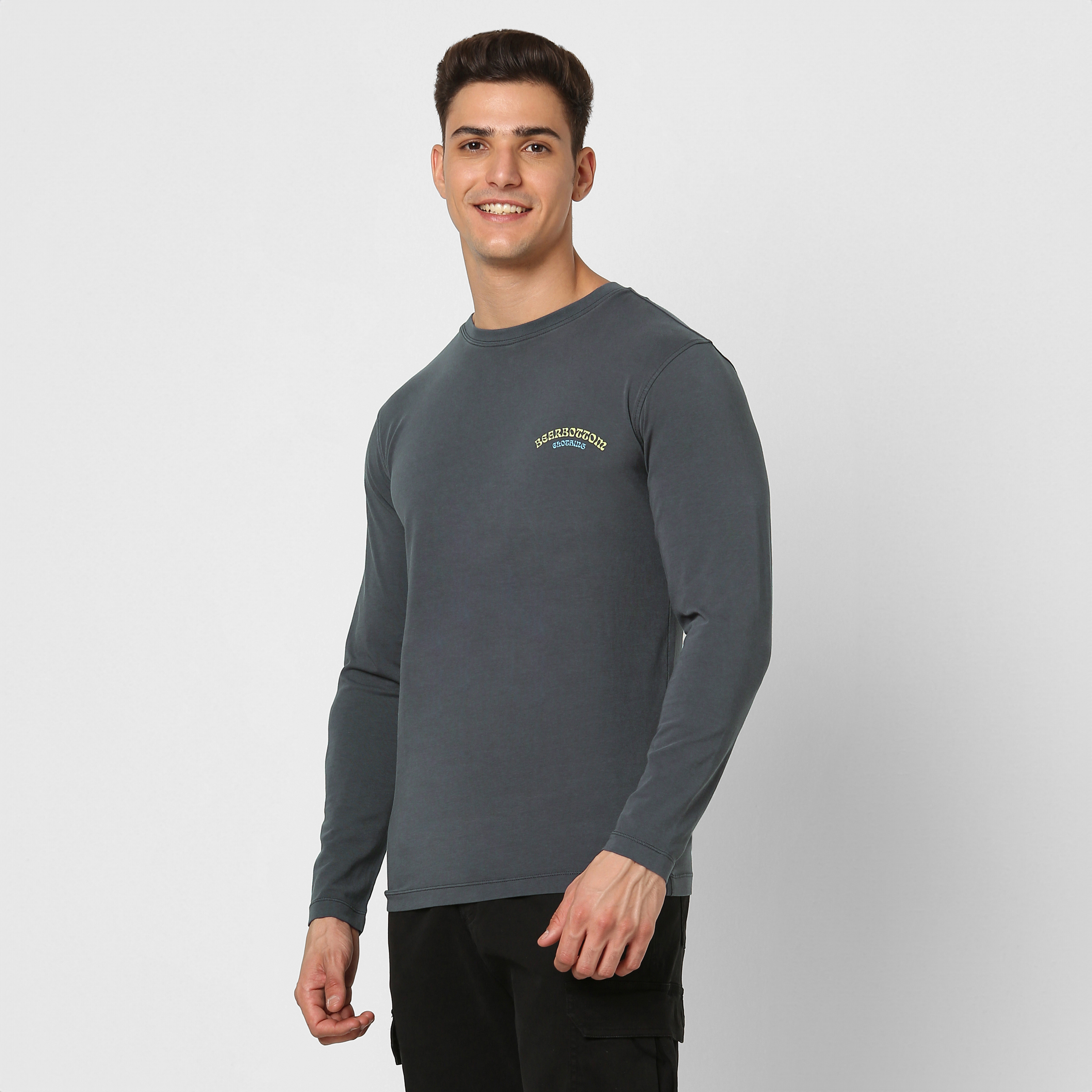 Natural Dye Graphic Long Sleeve - Festival side on model with bearbottom logo graphic