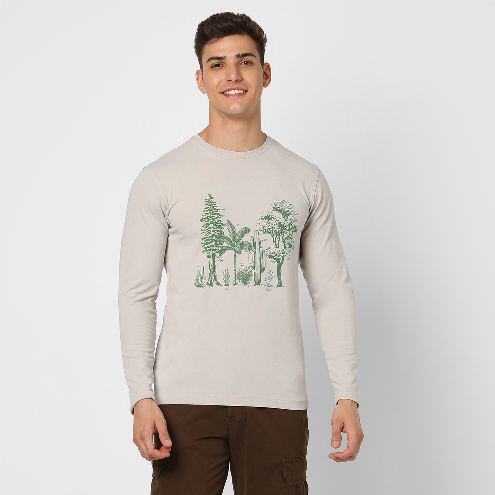Natural Dye Graphic Long Sleeve - Plants All Over front on model with green plants graphic