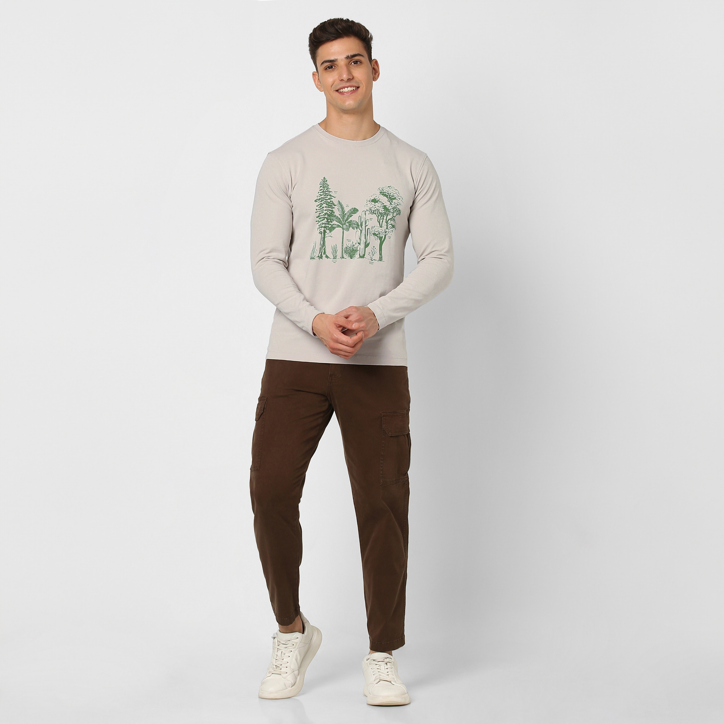 Natural Dye Graphic Long Sleeve - Plants All Over full body on model with green plants graphic