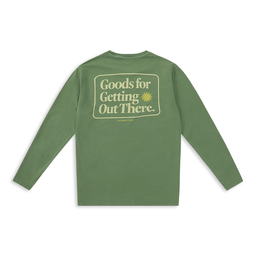 Natural Dye Graphic Long Sleeve - Sun Bear back with goods for getting out there text