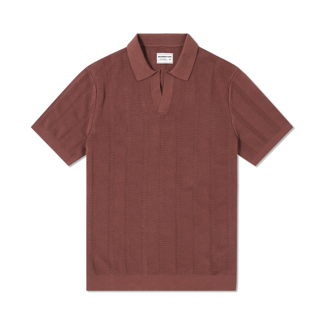 Ladder Knit Sweater Polo Deep Mauve front flat