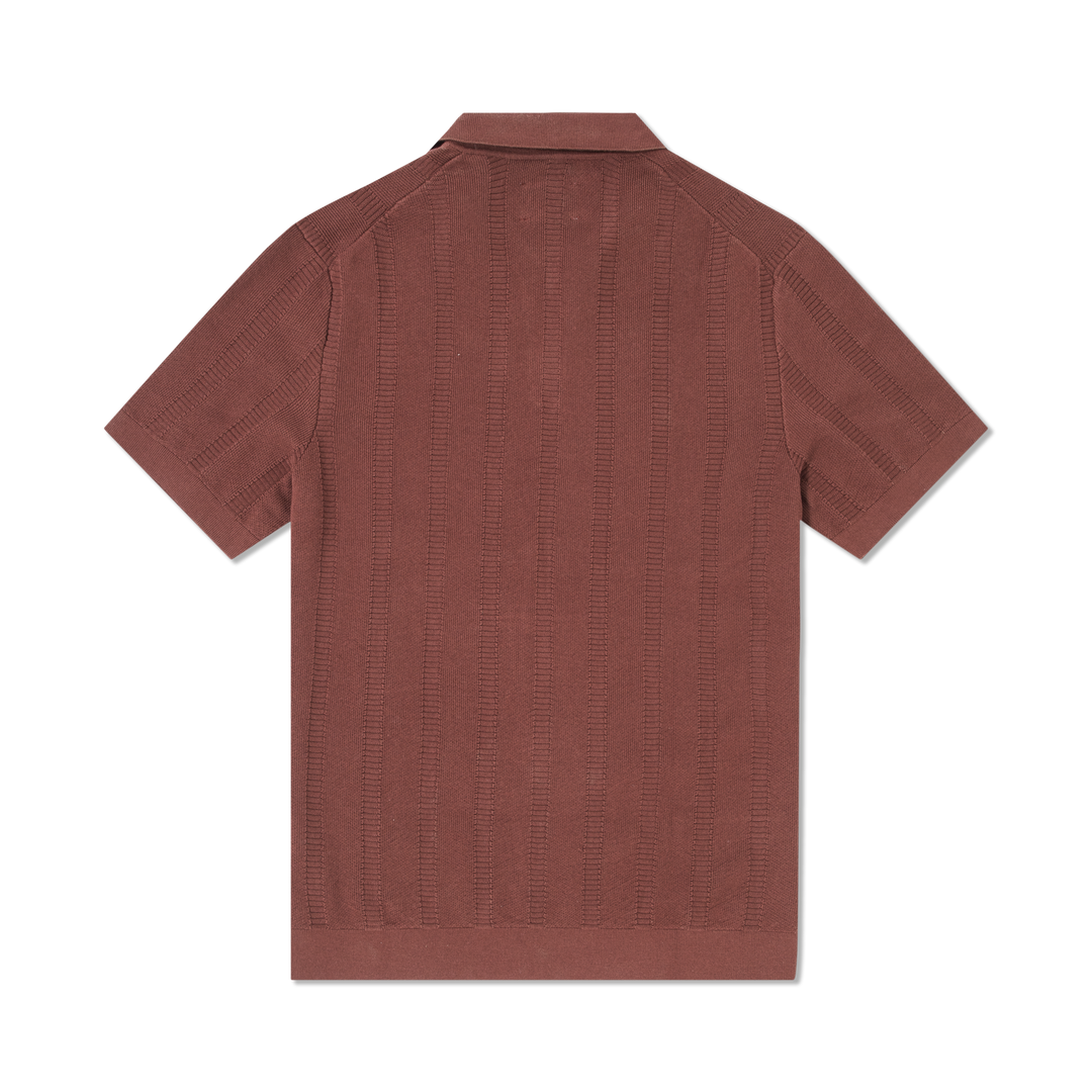 Ladder Knit Sweater Polo Deep Mauve back flat