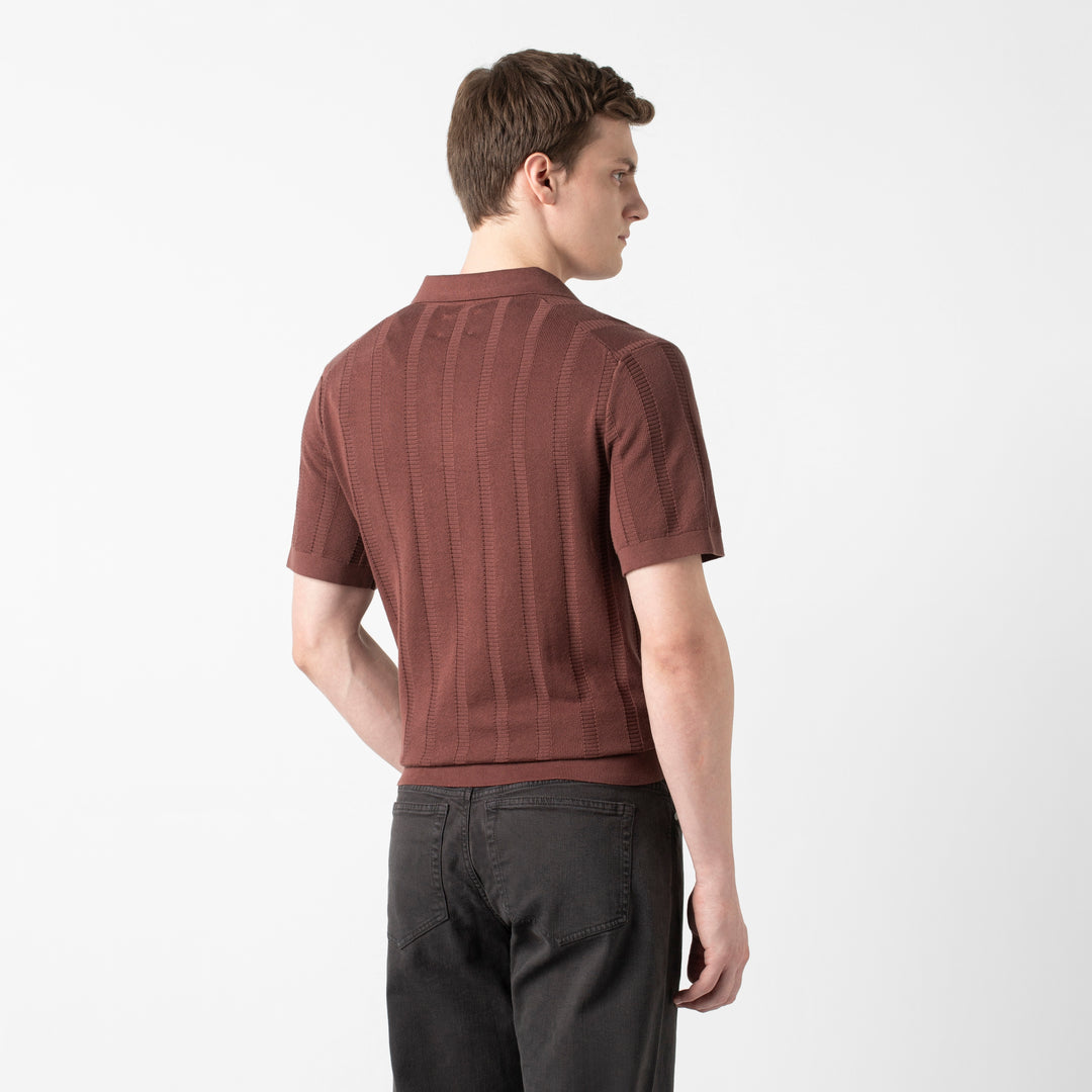 Ladder Knit Sweater Polo Deep Mauve back on model