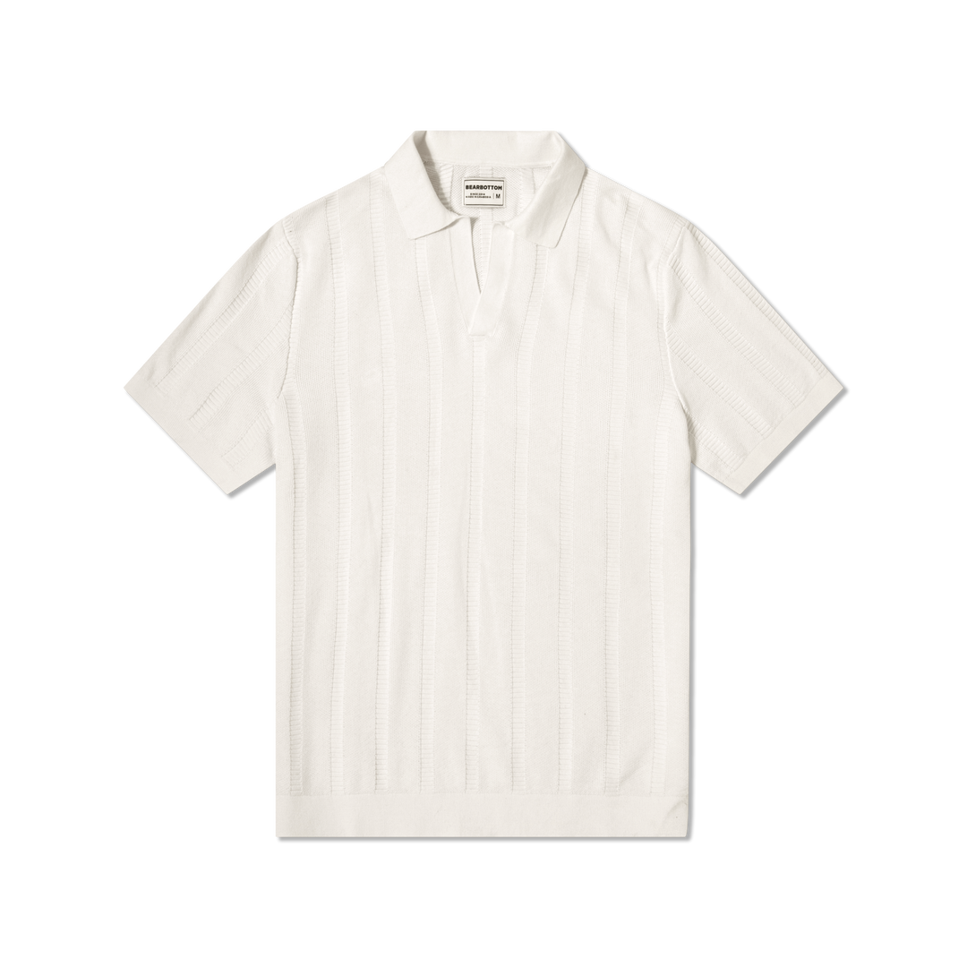 Ladder Knit Sweater Polo White front flat
