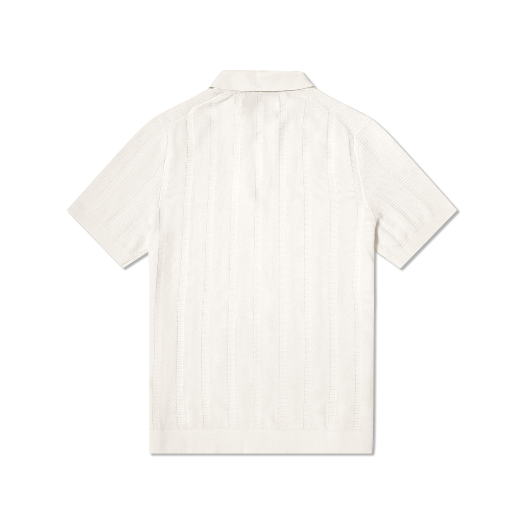 Ladder Knit Sweater Polo White back flat