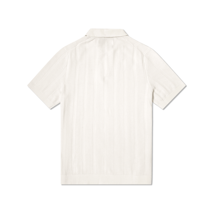Ladder Knit Sweater Polo White back flat