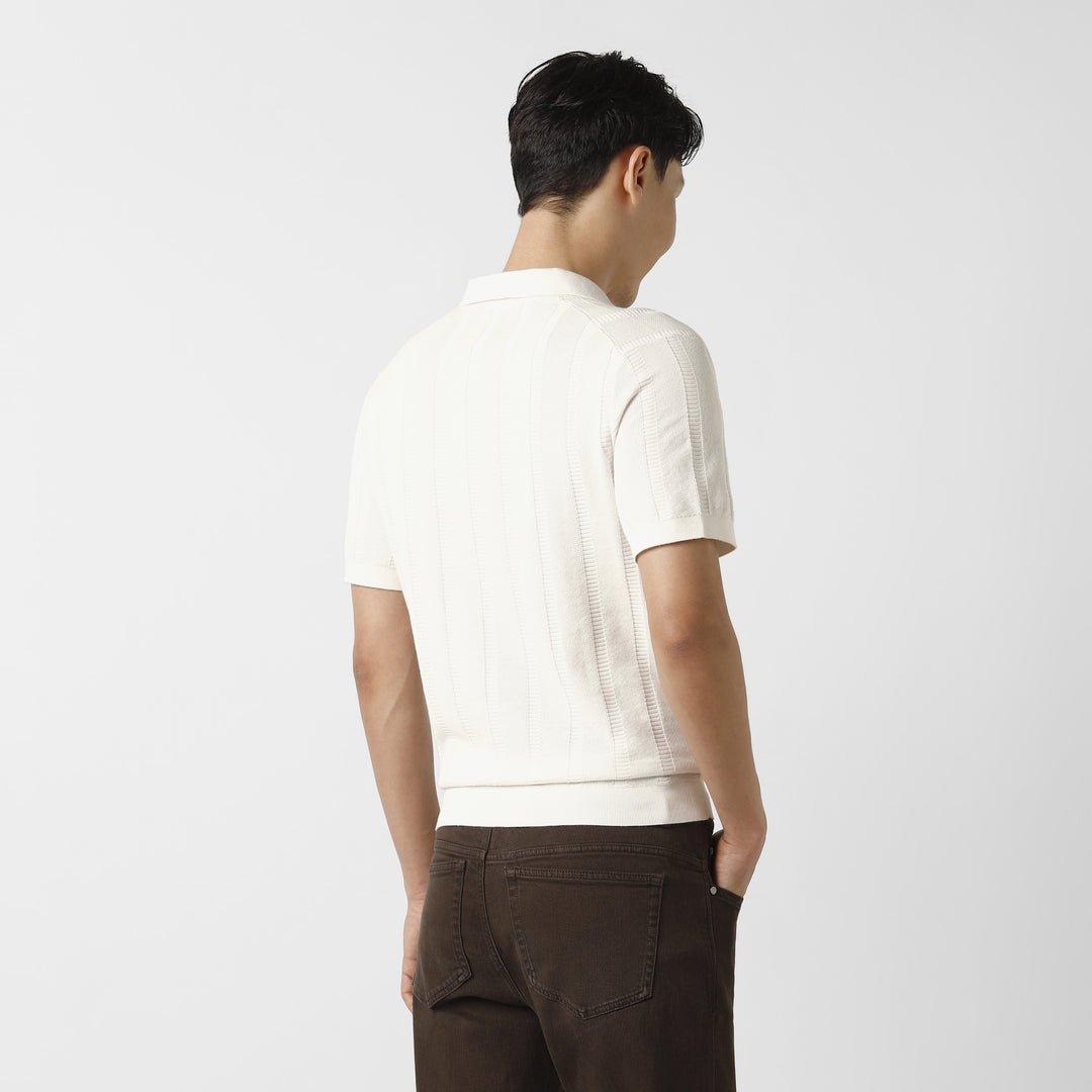 Ladder Knit Sweater Polo White back on model