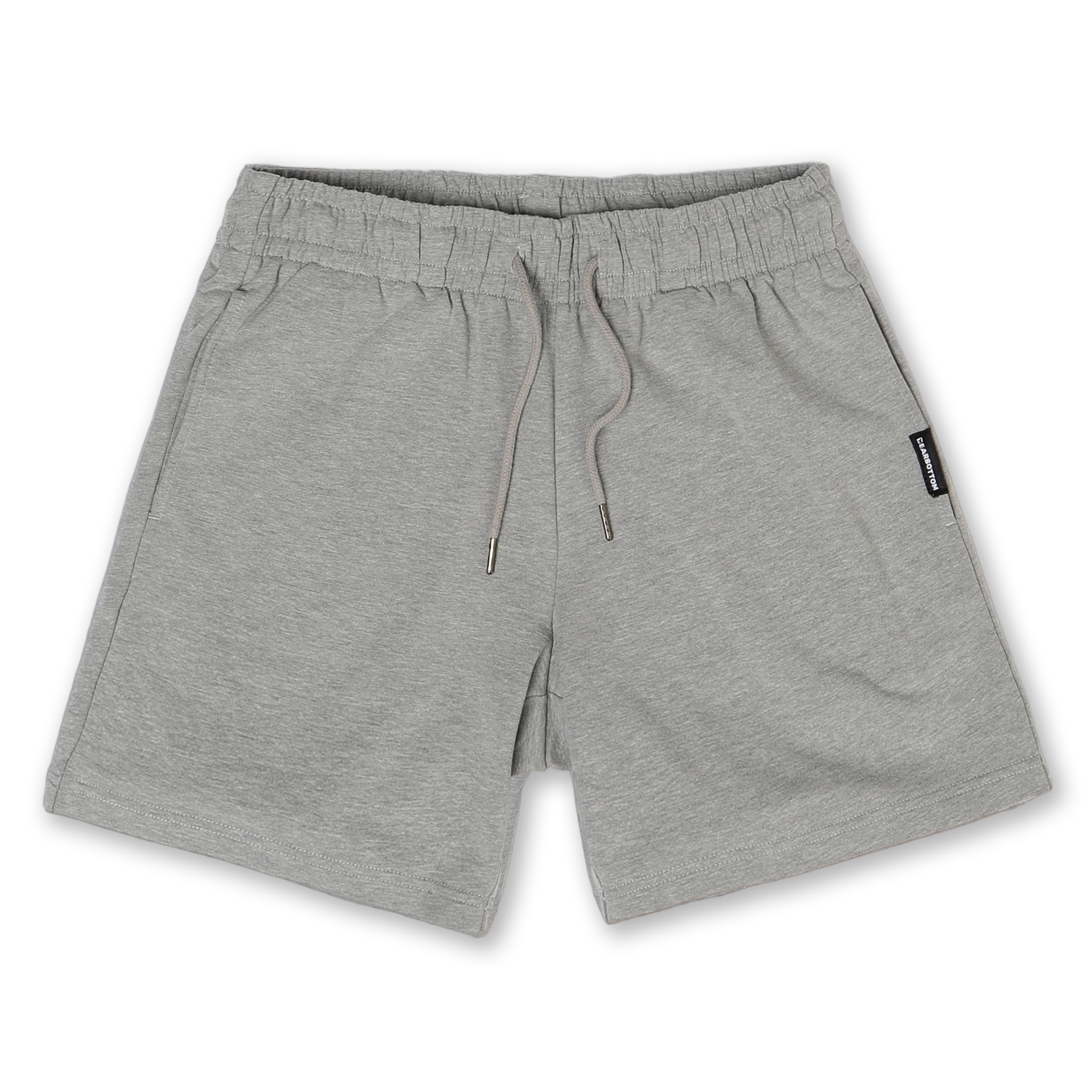 Loft Short 5.5" Heather Grey front with elastic waistband, fabric drawstring with metal tips, and two inseam pockets