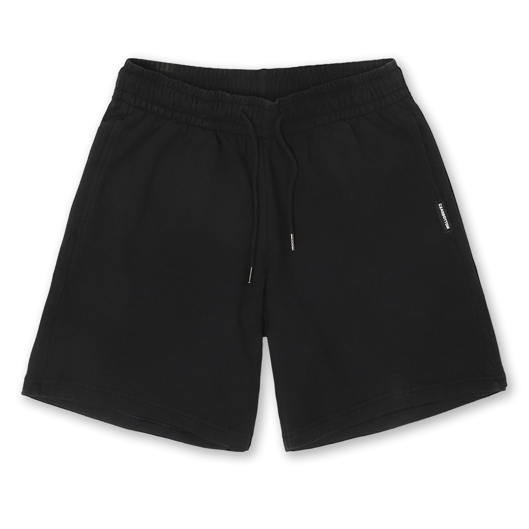 Loft Short 7" Black front with elastic waistband, fabric drawstring with metal tips, and two inseam pockets