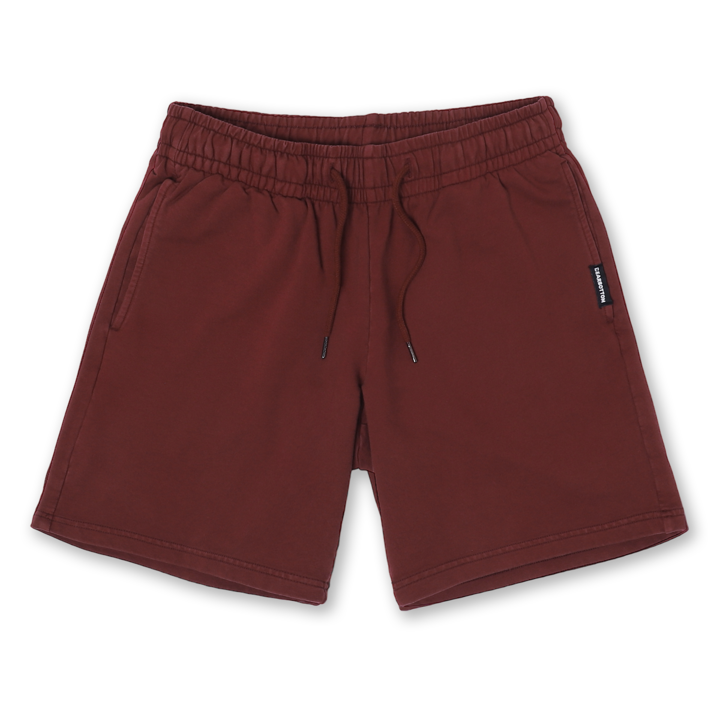 Loft Short 7" Maroon front with elastic waistband, fabric drawstring with metal tips, and two inseam pockets