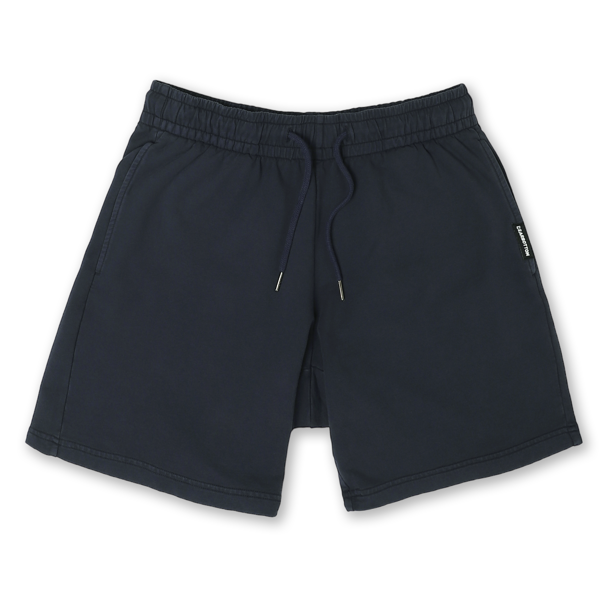Loft Short 7" Navy front with elastic waistband, fabric drawstring with metal tips, and two inseam pockets