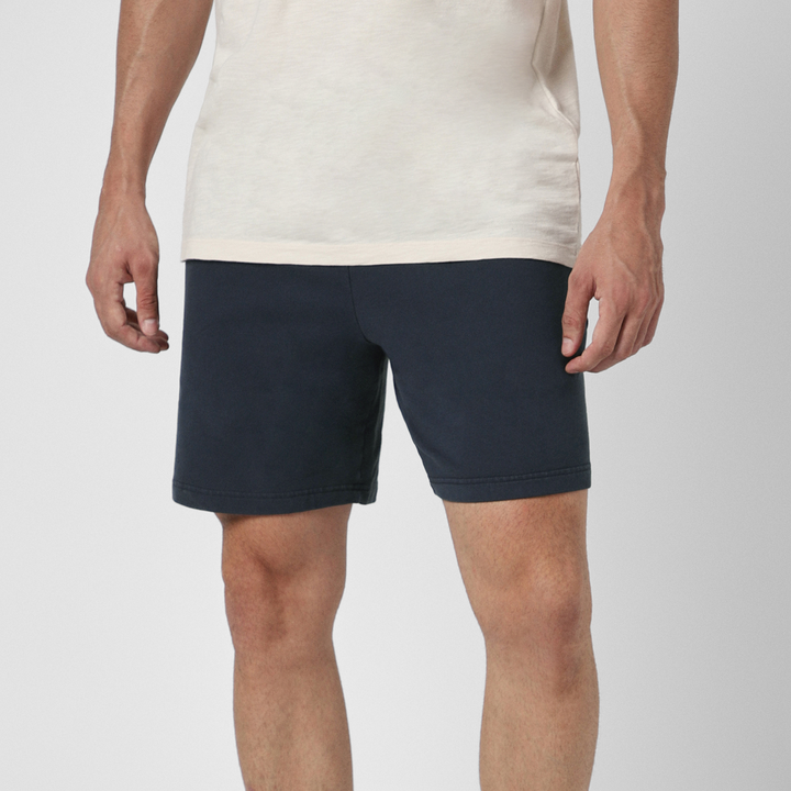 Lounge Short 7" Navy front on model