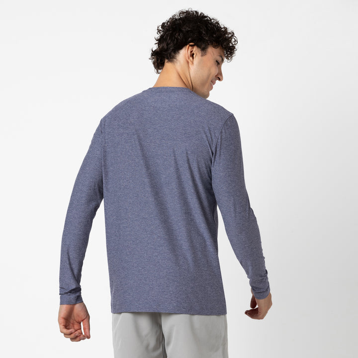 Long Sleeve Tech Tee Navy back on model