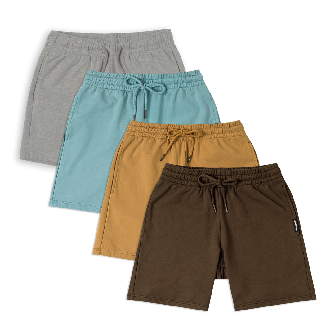 Lounge Short 4 pack 7 inch in heather grey, sea glass, british khaki and cocoa