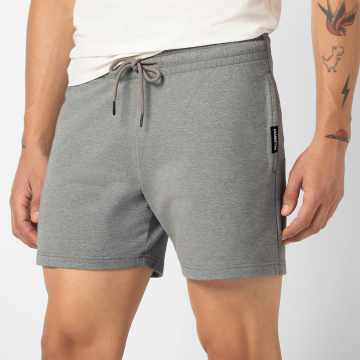 Lounge Short 5 Heather Grey close up on model