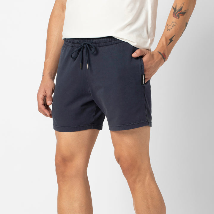 Lounge Short 5 Navy side on model