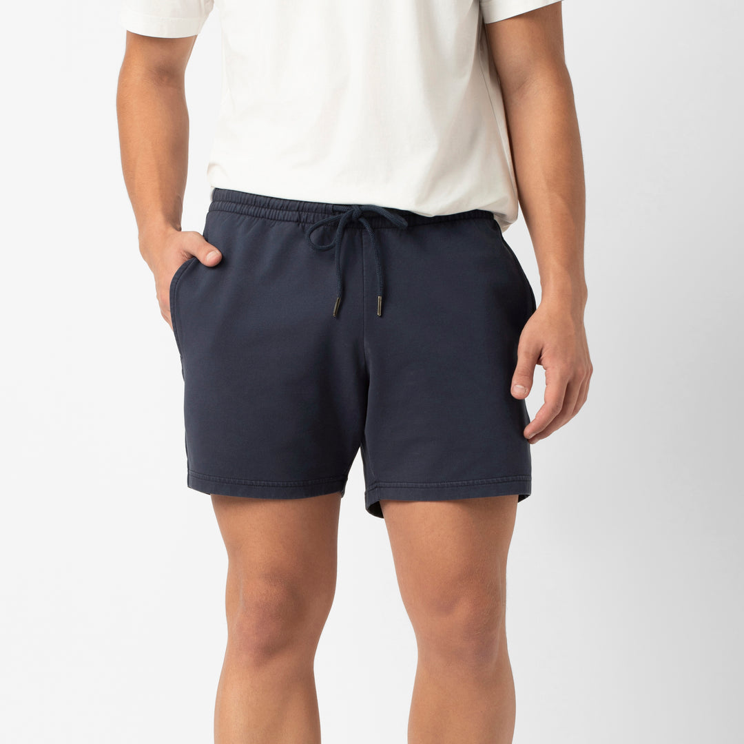 Lounge Short 5 Navy front on model