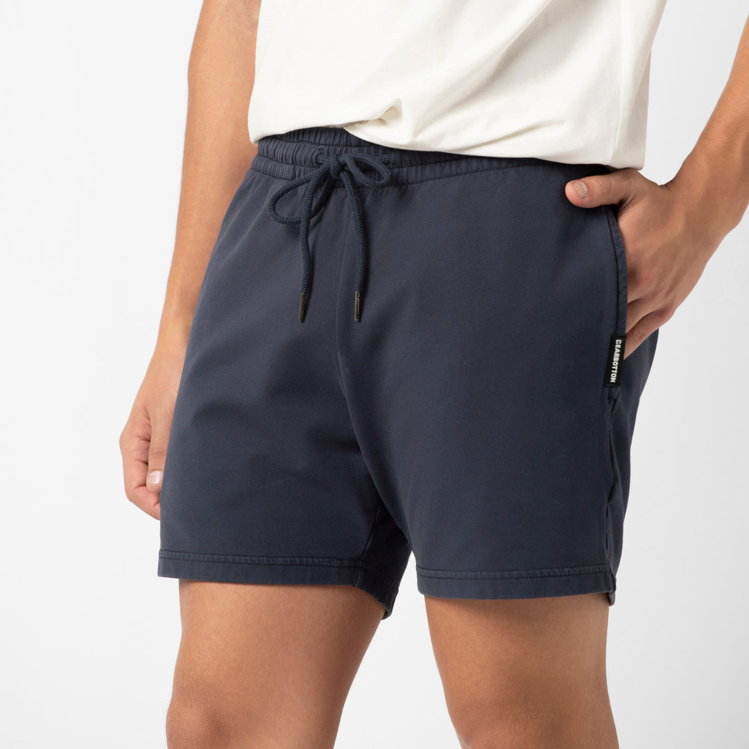 Lounge Short 5 Navy side on model
