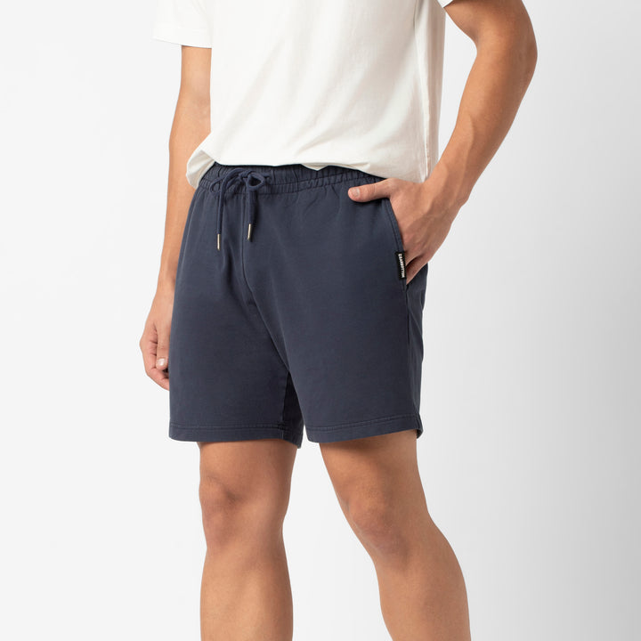 Lounge Short 7 Navy side on model