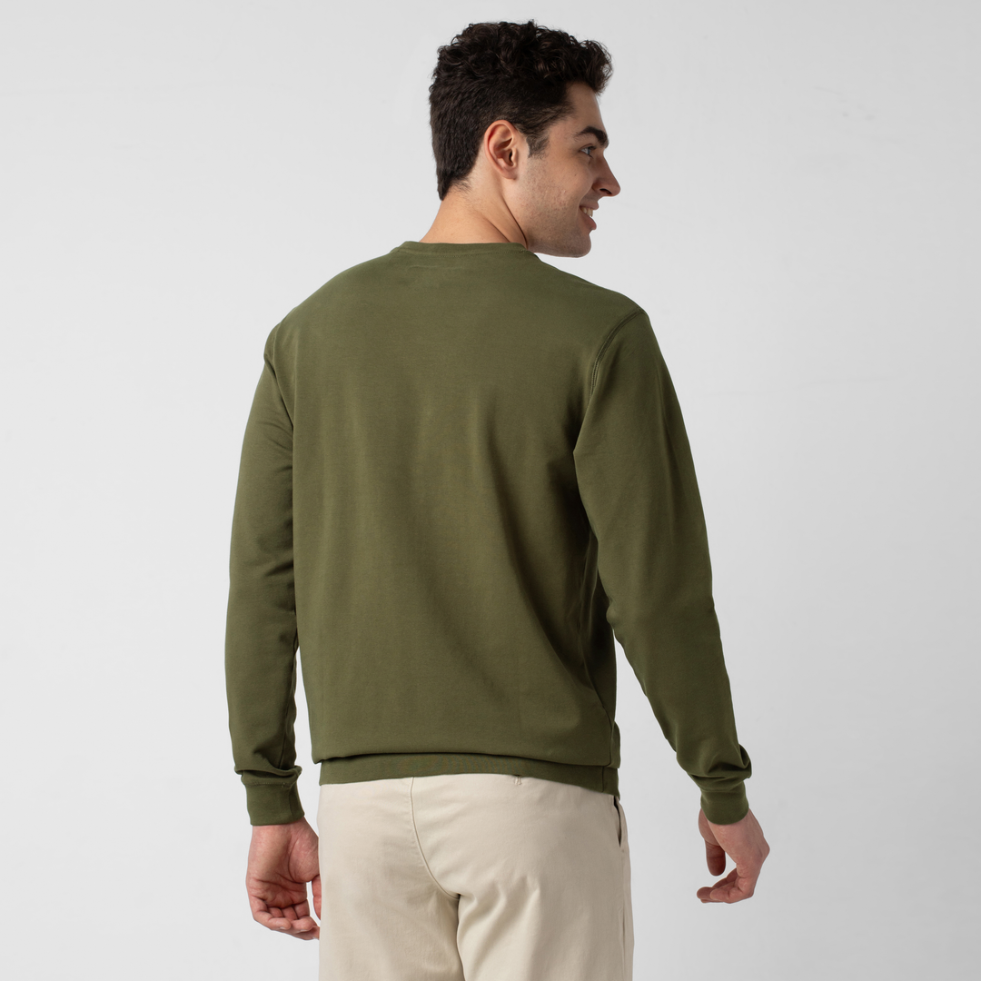 Lounge Crewneck Dark Olive back on model