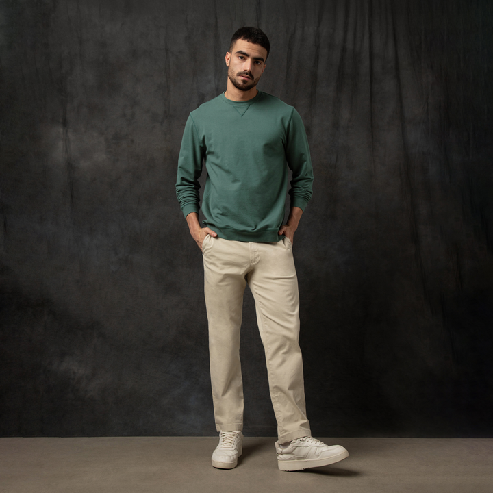 Lounge Crewneck Dark Sage full body on model