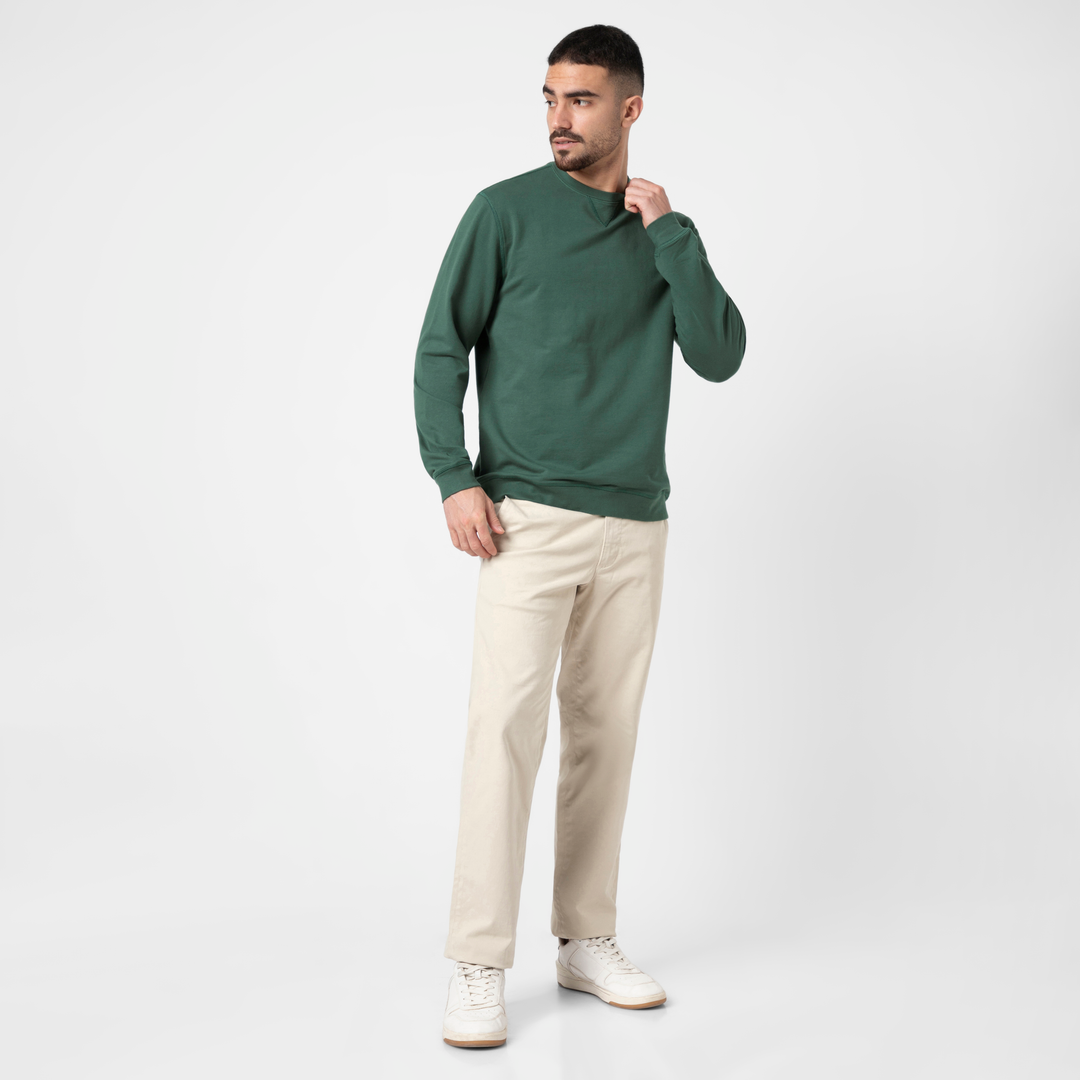 Lounge Crewneck Dark Sage full body on model