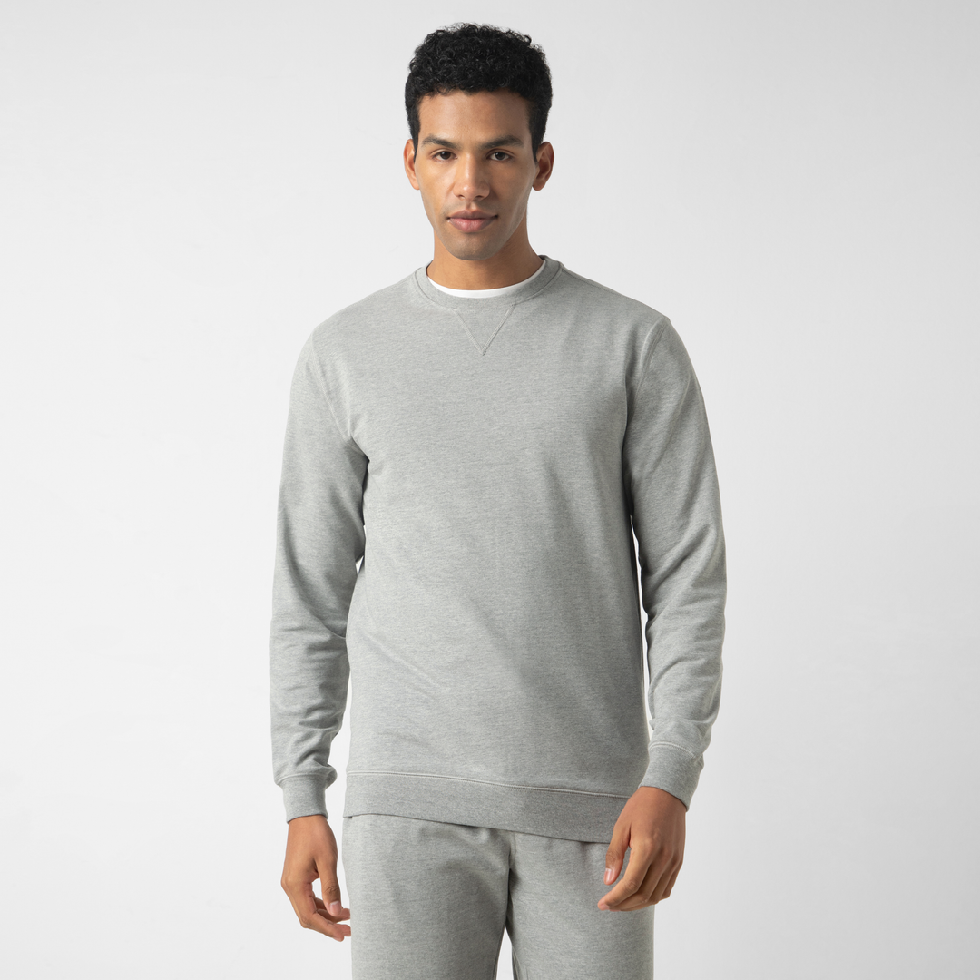 Lounge Crewneck Heather Grey front on model