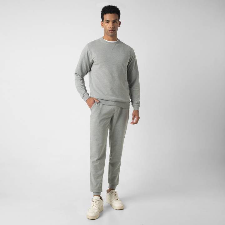 Lounge Crewneck Heather Grey full body on model