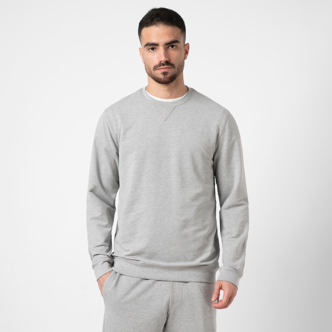 Lounge Crewneck Heather Grey front on model