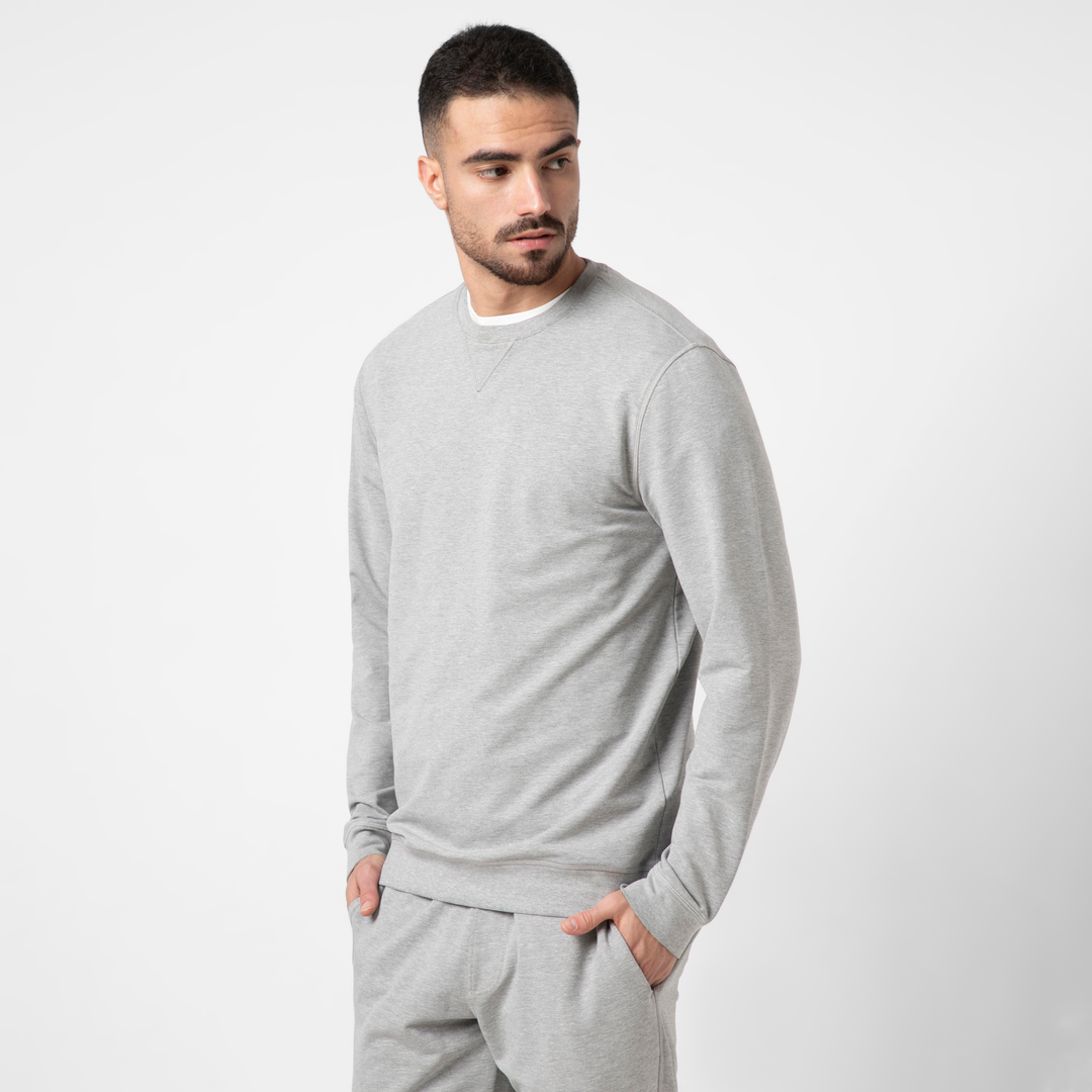 Lounge Crewneck Heather Grey side on model