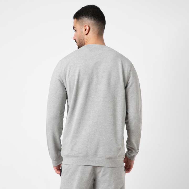 Lounge Crewneck Heather Grey back on model