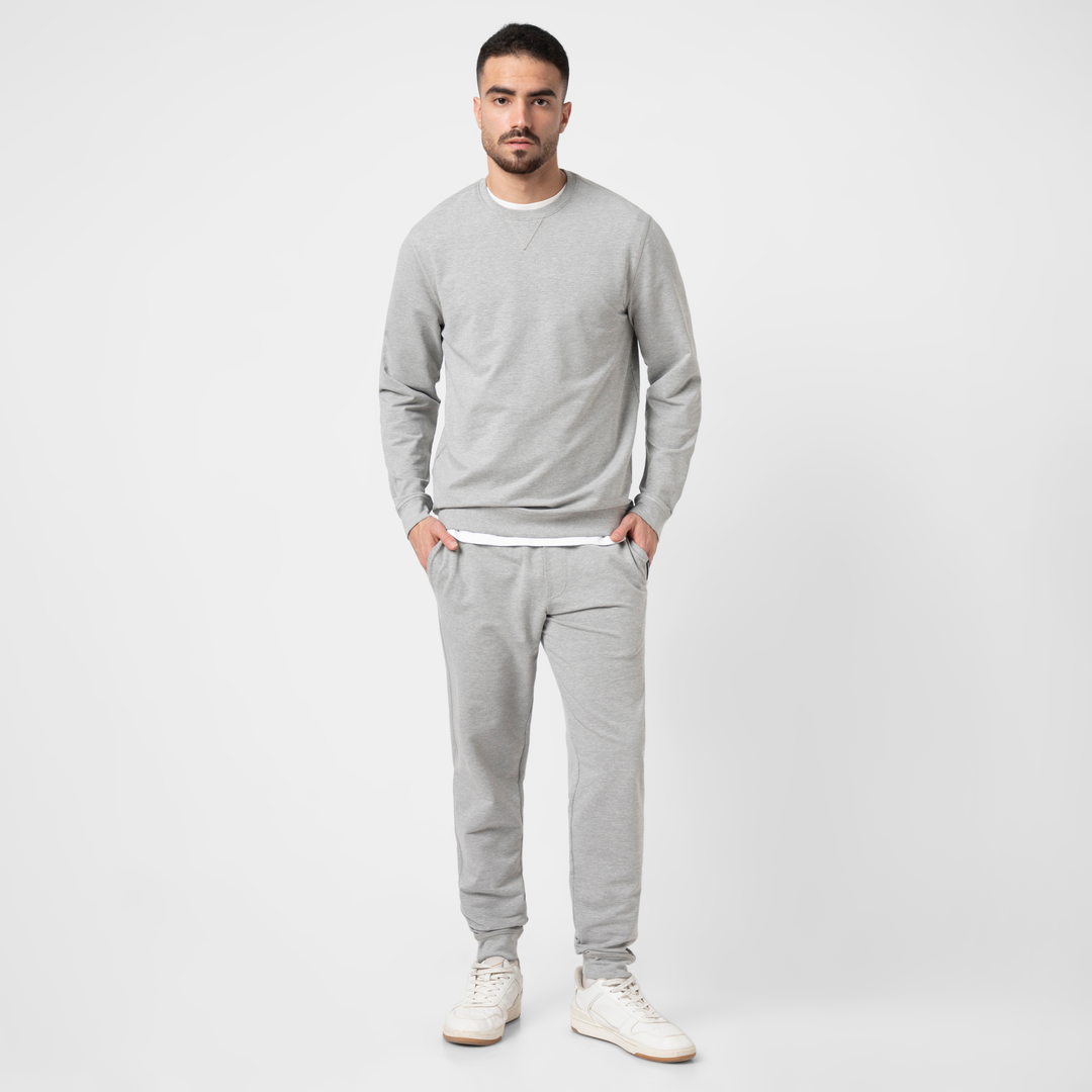 Lounge Crewneck Heather Grey full body on model