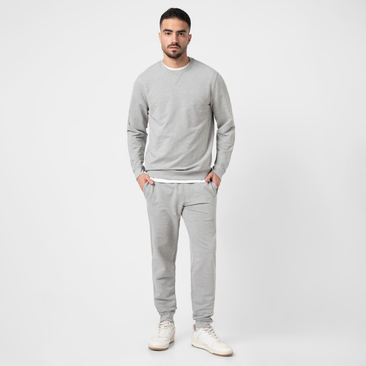 Lounge Crewneck Heather Grey full body on model