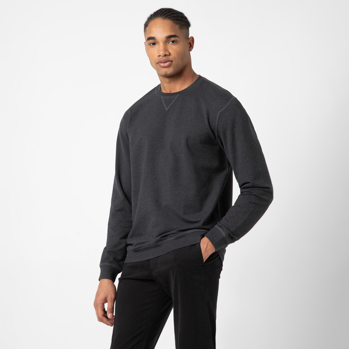 Lounge Crewneck Heather Shadow side on model