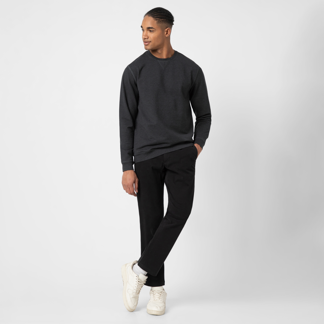 Lounge Crewneck Heather Shadow full body on model