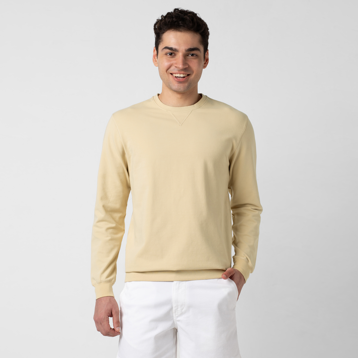 Lounge Crewneck Khaki front on model